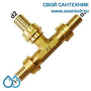 18136 Herz, P551802 Тройник  латунный под надвижную гильзу, 18x2,5-18x2,5-14х2,0